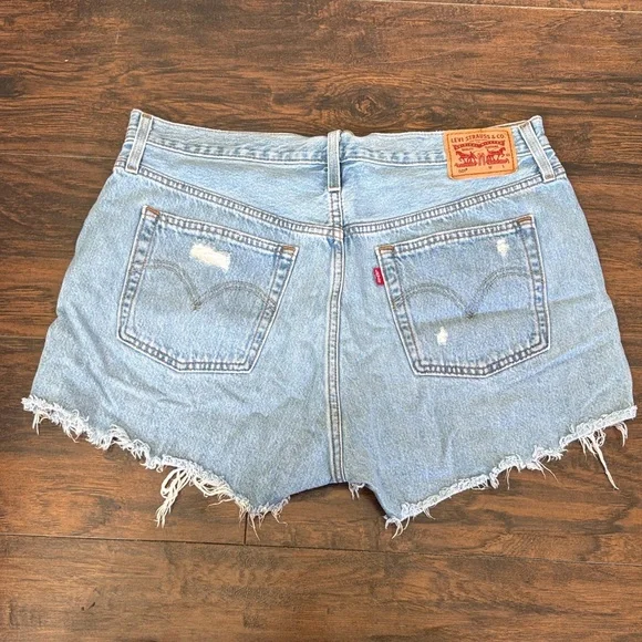 Levi's 501 Light Wash Distressed Denim Cutoff Shorts - Picture 3 of 10